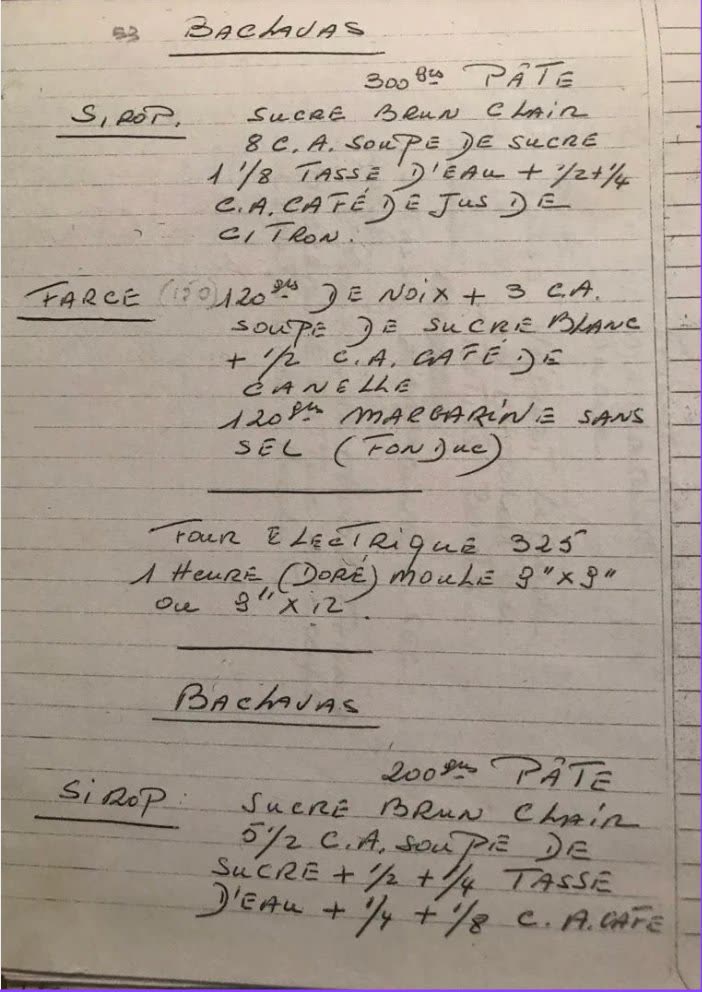 Receta manuscrita de Bachlavas de Nonna - página 1
